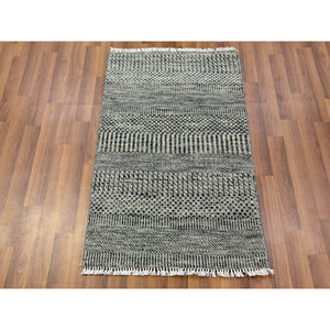 2'x3'2" Gentle Gray, Modern Hand Knotted Grass Design, Tone on Tone, Undyed 100% Wool, Mat Oriental Rug FWR478260