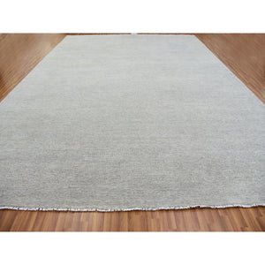 14'x18'3" Electric Gray, Modern Hand Knotted Grass Design, Tone On Tone Undyed Pure Wool, Oversized Oriental Rug FWR478266