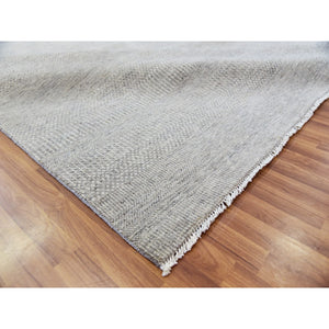 14'x18'3" Electric Gray, Modern Hand Knotted Grass Design, Tone On Tone Undyed Pure Wool, Oversized Oriental Rug FWR478266