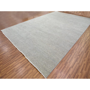 11'10"x18' Oxford And Solid Gray, Modern 100% Undyed Wool Grass Design, Hand Knotted Tone On Tone, Oriental Oversized Rug FWR478272