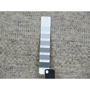 11'10"x18' Oxford And Solid Gray, Modern 100% Undyed Wool Grass Design, Hand Knotted Tone On Tone, Oriental Oversized Rug FWR478272