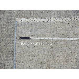 11'10"x18' Oxford And Solid Gray, Modern 100% Undyed Wool Grass Design, Hand Knotted Tone On Tone, Oriental Oversized Rug FWR478272