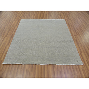 6'x6' Goose and Cadet Gray, 100% Undyed Wool Hand Knotted, Tone on Tone, Modern Grass Design, Square Oriental Rug FWR478290