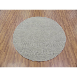 5'x5' Perfect Gray, Undyed Natural Wool, Hand Knotted, Modern Grass Design, Round Tone On Tone Oriental Rug FWR478296