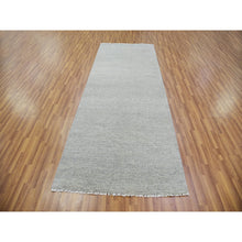 Load image into Gallery viewer, 4&#39;x10&#39;6&quot; Spanish Gray, Hand Knotted Organic Undyed Wool, Modern Grass Design, Tone On Tone, Wide Runner Oriental Rug FWR478302