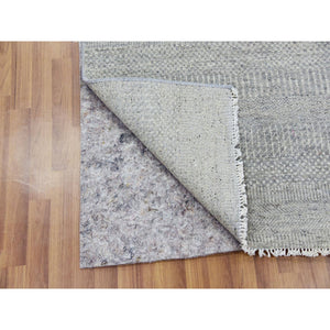 4'x10'6" Spanish Gray, Hand Knotted Organic Undyed Wool, Modern Grass Design, Tone On Tone, Wide Runner Oriental Rug FWR478302