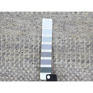 4'x10'6" Spanish Gray, Hand Knotted Organic Undyed Wool, Modern Grass Design, Tone On Tone, Wide Runner Oriental Rug FWR478302