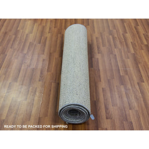 4'x10'6" Spanish Gray, Hand Knotted Organic Undyed Wool, Modern Grass Design, Tone On Tone, Wide Runner Oriental Rug FWR478302