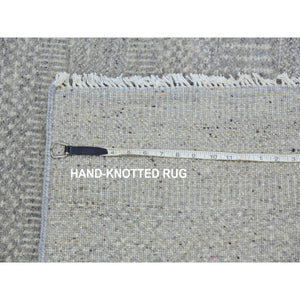 4'x10'6" Spanish Gray, Hand Knotted Organic Undyed Wool, Modern Grass Design, Tone On Tone, Wide Runner Oriental Rug FWR478302