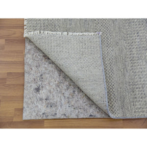 2'5"x18'6" Scorpion Gray, Organic Undyed Wool, Tone on Tone, Modern Grass Design, Hand Knotted, XL Runner Oriental Rug FWR478338