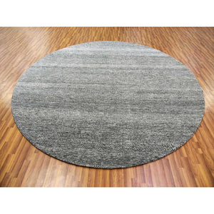 10'x10' Neutral And Anchor Gray, Tone On Tone, Undyed 100% Wool, Hand Knotted Modern Grass Design, Round Oriental Rug FWR478368
