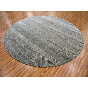 10'x10' Neutral And Anchor Gray, Tone On Tone, Undyed 100% Wool, Hand Knotted Modern Grass Design, Round Oriental Rug FWR478368