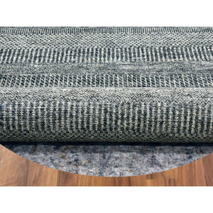 10'x10' Neutral And Anchor Gray, Tone On Tone, Undyed 100% Wool, Hand Knotted Modern Grass Design, Round Oriental Rug FWR478368