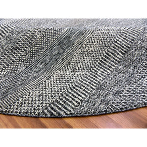 10'x10' Neutral And Anchor Gray, Tone On Tone, Undyed 100% Wool, Hand Knotted Modern Grass Design, Round Oriental Rug FWR478368