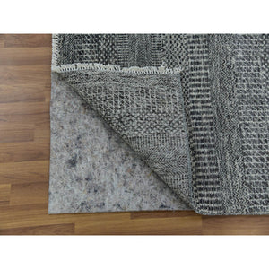 2'7"x20' Cloudburst Gray, Modern Grass Design, Undyed 100% Wool, Hand Knotted, Xl Runner Oriental Tone On Tone Rug FWR478392