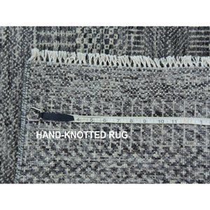 2'7"x20' Cloudburst Gray, Modern Grass Design, Undyed 100% Wool, Hand Knotted, Xl Runner Oriental Tone On Tone Rug FWR478392
