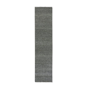 2'7"x11'8" Flint Gray, Modern Hand Knotted Grass Design, 100% Undyed Wool, Tone on Tone, Runner Oriental Rug FWR478410