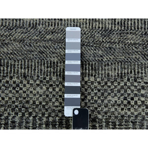 2'7"x11'8" Flint Gray, Modern Hand Knotted Grass Design, 100% Undyed Wool, Tone on Tone, Runner Oriental Rug FWR478410