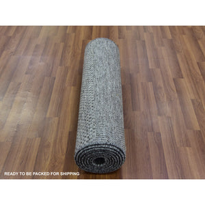 2'7"x11'8" Flint Gray, Modern Hand Knotted Grass Design, 100% Undyed Wool, Tone on Tone, Runner Oriental Rug FWR478410