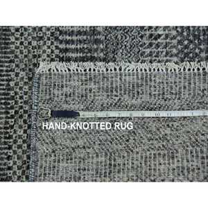 2'7"x11'8" Flint Gray, Modern Hand Knotted Grass Design, 100% Undyed Wool, Tone on Tone, Runner Oriental Rug FWR478410