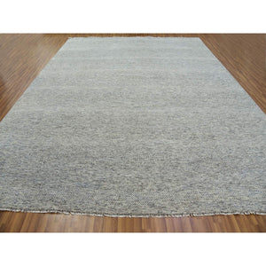 12'2x15'4" Ice Cube Gray, Pure Undyed Wool Modern Grass Tone On Tone Design, Oversized Hand Knotted Oriental Rug FWR478428