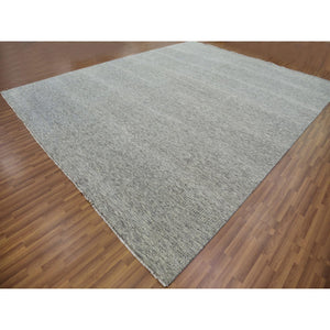 12'2x15'4" Ice Cube Gray, Pure Undyed Wool Modern Grass Tone On Tone Design, Oversized Hand Knotted Oriental Rug FWR478428