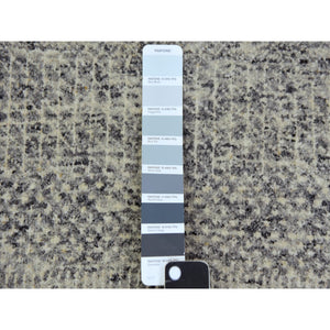 12'2x15'4" Ice Cube Gray, Pure Undyed Wool Modern Grass Tone On Tone Design, Oversized Hand Knotted Oriental Rug FWR478428