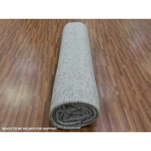 12'2x15'4" Ice Cube Gray, Pure Undyed Wool Modern Grass Tone On Tone Design, Oversized Hand Knotted Oriental Rug FWR478428