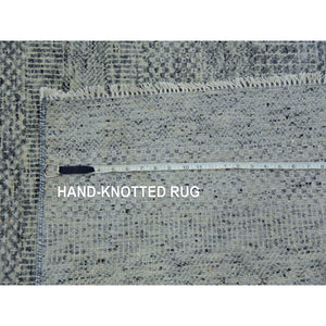 12'2x15'4" Ice Cube Gray, Pure Undyed Wool Modern Grass Tone On Tone Design, Oversized Hand Knotted Oriental Rug FWR478428