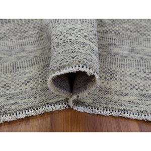 9'x12'4" Laid Back Gray, Modern Grass Design, Tone On Tone, Organic Undyed Wool, Hand Knotted, Oriental Rug FWR478446