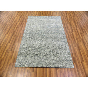 4'x6'2" Rock Ridge Gray, Hand Knotted, Modern Tone On Tone Grass Design, Undyed Pure Wool, Oriental Rug FWR478458