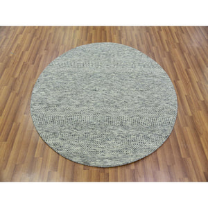 5'x5' Platinum Gray, Tone On Tone, Undyed 100% Wool, Hand Knotted, Modern Grass Design, Round Oriental Rug FWR478476
