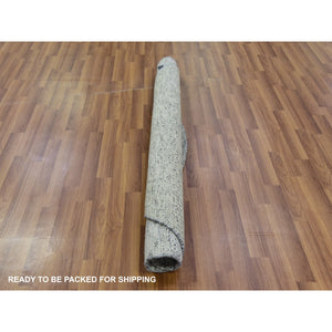 5'x5' Platinum Gray, Tone On Tone, Undyed 100% Wool, Hand Knotted, Modern Grass Design, Round Oriental Rug FWR478476