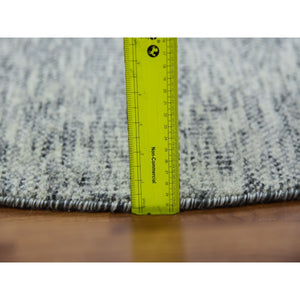 5'x5' Platinum Gray, Tone On Tone, Undyed 100% Wool, Hand Knotted, Modern Grass Design, Round Oriental Rug FWR478476