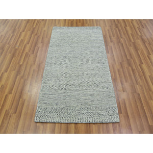3'x5'6" 100% Undyed Wool, Modern Hand Knotted Grass Design, Tone On Tone, Oriental Rug FWR478482