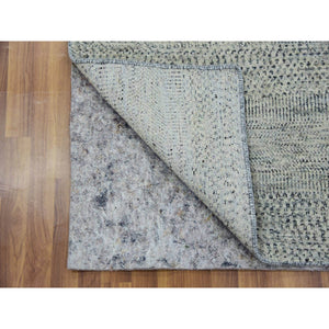 3'x5'6" Light Gray, Modern Grass Design, Tone on Tone, Undyed Pure Wool, Hand Knotted, Oriental Rug FWR478488