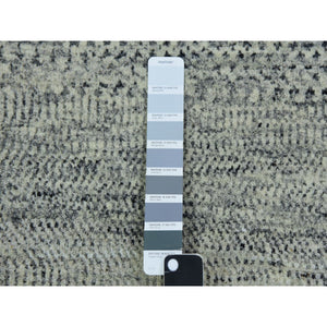 3'x5'6" Light Gray, Modern Grass Design, Tone on Tone, Undyed Pure Wool, Hand Knotted, Oriental Rug FWR478488