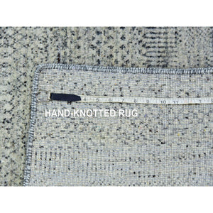 3'x5'6" Light Gray, Modern Grass Design, Tone on Tone, Undyed Pure Wool, Hand Knotted, Oriental Rug FWR478488