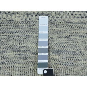 3'x5'6" Medium with Light Slate Gray, Hand Knotted, Modern Tone on Tone Grass Design, Undyed Pure Wool, Oriental Rug FWR478494