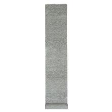 Load image into Gallery viewer, 2&#39;6&quot;x18&#39;5&quot; Perfect with Graphite Gray, Tone on Tone, Hand Knotted, Pure Undyed Wool, Modern XL Runner Grass Design, Oriental Rug FWR478512