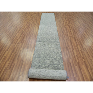2'6"x18'5" Perfect with Graphite Gray, Tone on Tone, Hand Knotted, Pure Undyed Wool, Modern XL Runner Grass Design, Oriental Rug FWR478512