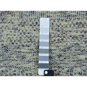 2'6"x18'5" Perfect with Graphite Gray, Tone on Tone, Hand Knotted, Pure Undyed Wool, Modern XL Runner Grass Design, Oriental Rug FWR478512