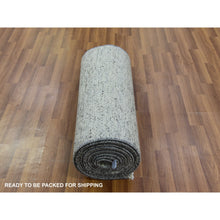 Load image into Gallery viewer, 2&#39;6&quot;x18&#39;5&quot; Perfect with Graphite Gray, Tone on Tone, Hand Knotted, Pure Undyed Wool, Modern XL Runner Grass Design, Oriental Rug FWR478512