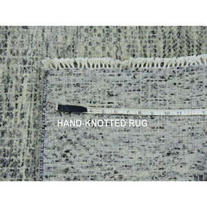2'6"x18'5" Perfect with Graphite Gray, Tone on Tone, Hand Knotted, Pure Undyed Wool, Modern XL Runner Grass Design, Oriental Rug FWR478512