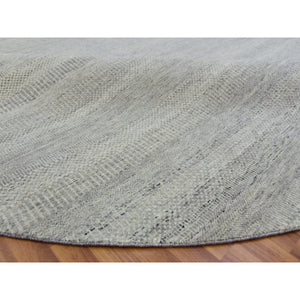 11'x11' Rustic Gray, Modern Grass Organic Undyed Wool Design, Round Hand Knotted, Tone on Tone, Round Oriental Rug FWR478524