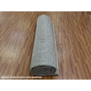 12'x12' Best Gray, Tone On Tone, Modern Organic Undyed Wool Hand Knotted Grass Design, Square Oriental Rug FWR478530