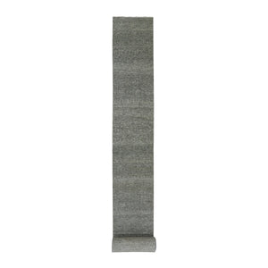 2'4"x27'9" Monument Gray, Hand Knotted, Modern Natural Undyed Wool, Tone on Tone Grass Design, XL Runner Oriental Rug FWR478548
