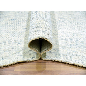 14'1"x16' Edgecomb Gray, Modern Hand Knotted Grass Design, Tone On Tone Undyed Pure Wool, Oversized Oriental Rug FWR478572