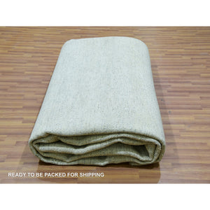 14'1"x16' Edgecomb Gray, Modern Hand Knotted Grass Design, Tone On Tone Undyed Pure Wool, Oversized Oriental Rug FWR478572
