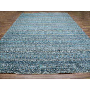 12'x15'1" Duck Blue, Small Geometric Repetitive Design, 100% Plush Wool, Hand Knotted, Kohinoor Herat, Oversized Oriental Rug FWR478614